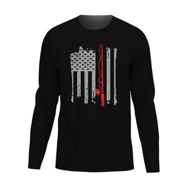 Fishing Rod American Flag Men Long Sleeve Shirt